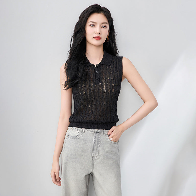 French Elegant Fashion Slim Fit 3D Twist Weave Paper Silk Lazy Commute Sleeveless Vest Top Women's Fashion Casual Tank Top