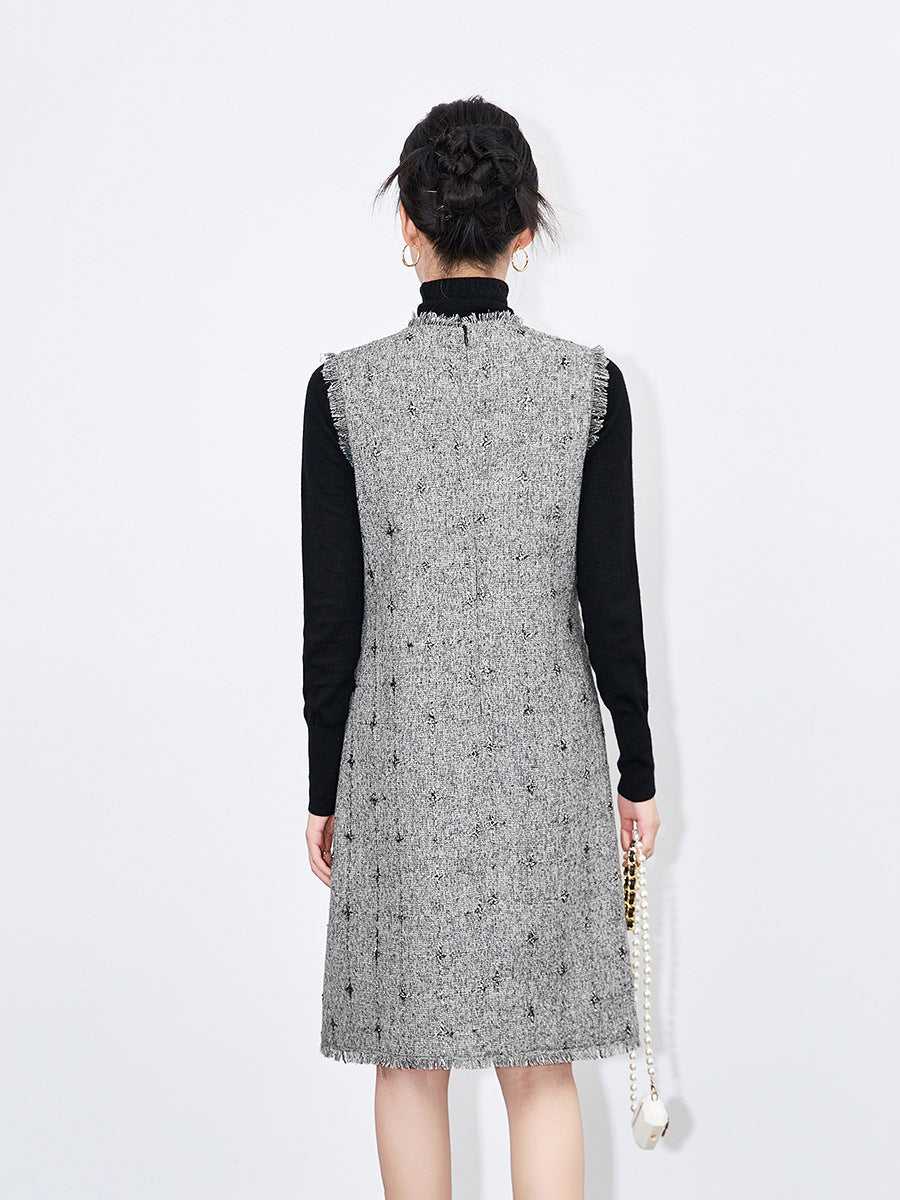 Two-Piece Set Vest Dress Versatile Knitted Sweater plus Vest Skirt Set Trendy Mid-Length A- Line Skirt Casual Style Women's Wear