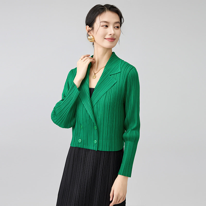 Women Jacket British Style Commuting Slim Double-breasted Solid Color Design Short Jacket