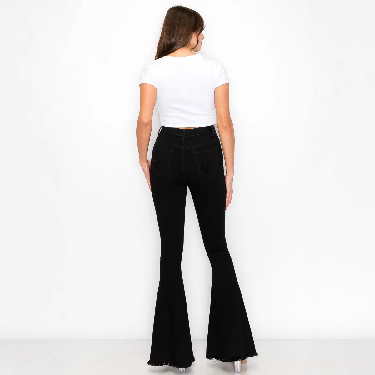 Women Flare Stretch Moustache Jeans Fashion Skinny Bell Bottom High Waist Gray Denim Pants Lady Classic Long Trousers