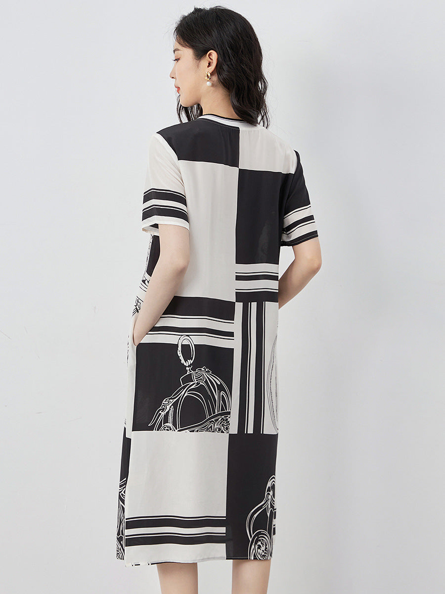 Women Fashion Geometric Printed Short Sleeve Summer Dress
