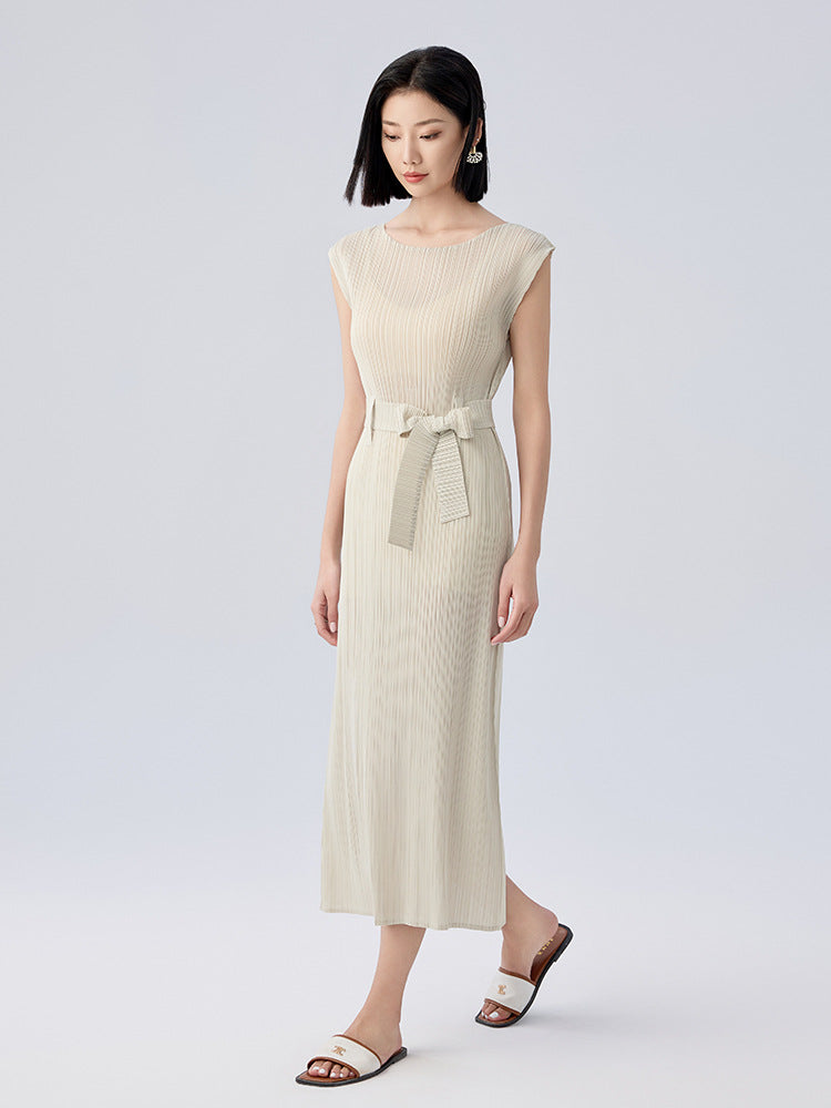 Summer New Round Neck Slim Thin Sleeveless Lace Up Hundred A-line Skirt