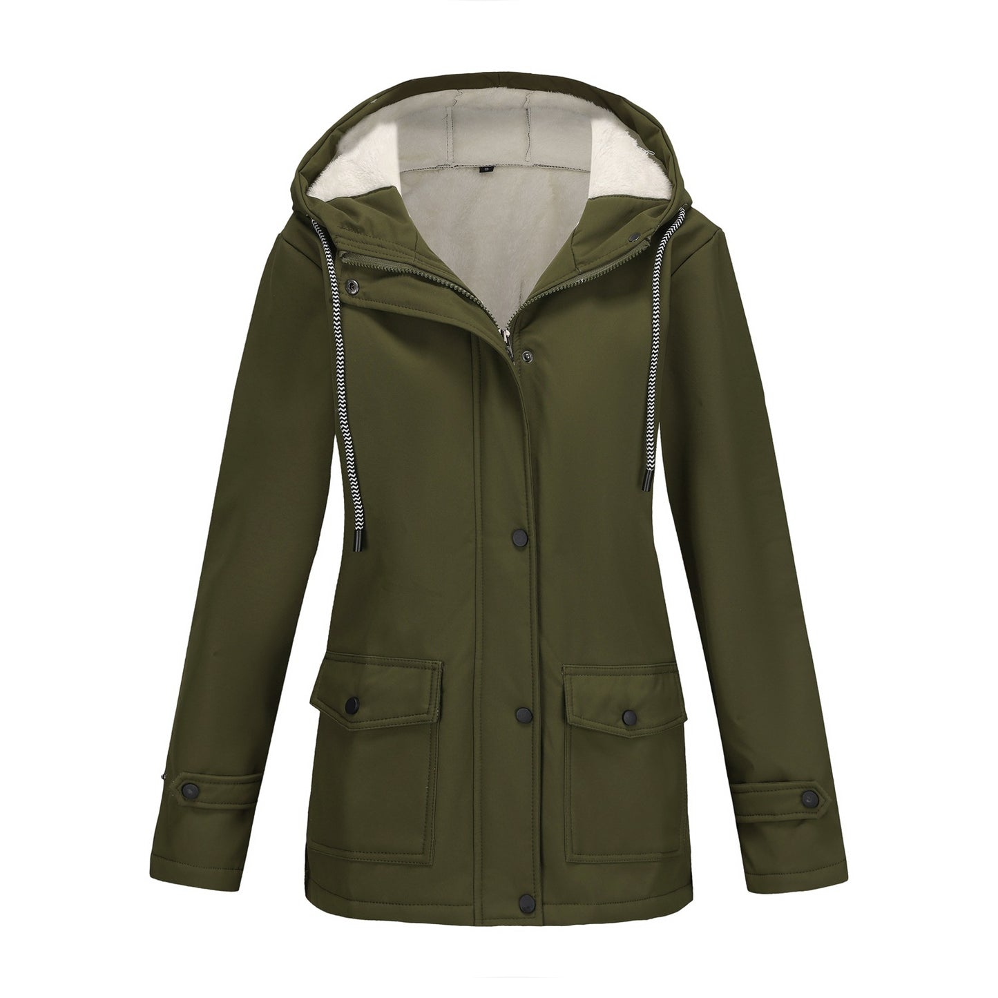 Autumn Winter Fleece Warm Trench Coat Women's Rainproof Hooded Windbreaker Female Loose Tops Large-size Outerwear Outdoor Sports
