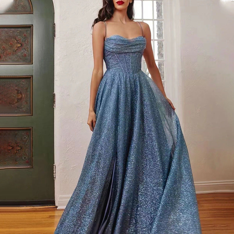 Ele Sexy Evening Dr Women's Svel Strapl Gold Sprinkled Sexy Susp Gown Long Evening Gown for Parties