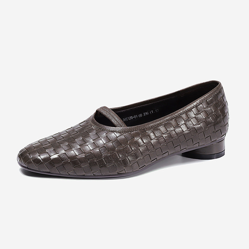 Autumn New Vintage Versatile Genuine Leather Woven Flat Shoes Handmade Round Toe Handmade Soft Sole Slip-on Shoes