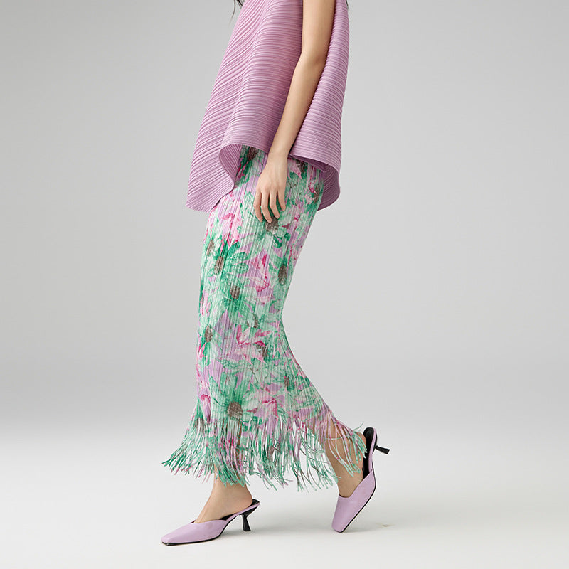 Summer New Fashion Premium Temperament Medium Long Straight Hip Tassel A-line Skirt