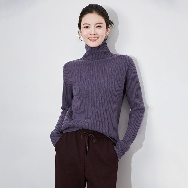 Wool Sweater Women's Knitted Sweaters 100% Merino Wool Turtleneck Long-Sleeve Pullover Winter Autumn Jumper Top Clothes