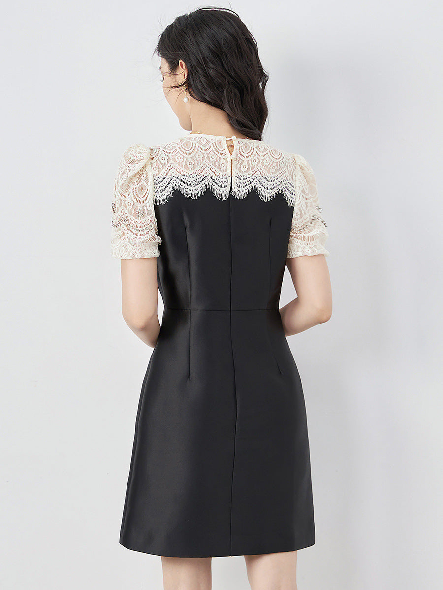 Fashion Desige Women's Party Dress Summer Lace Hollow Out Short Sleeve Solid Mini Dresses