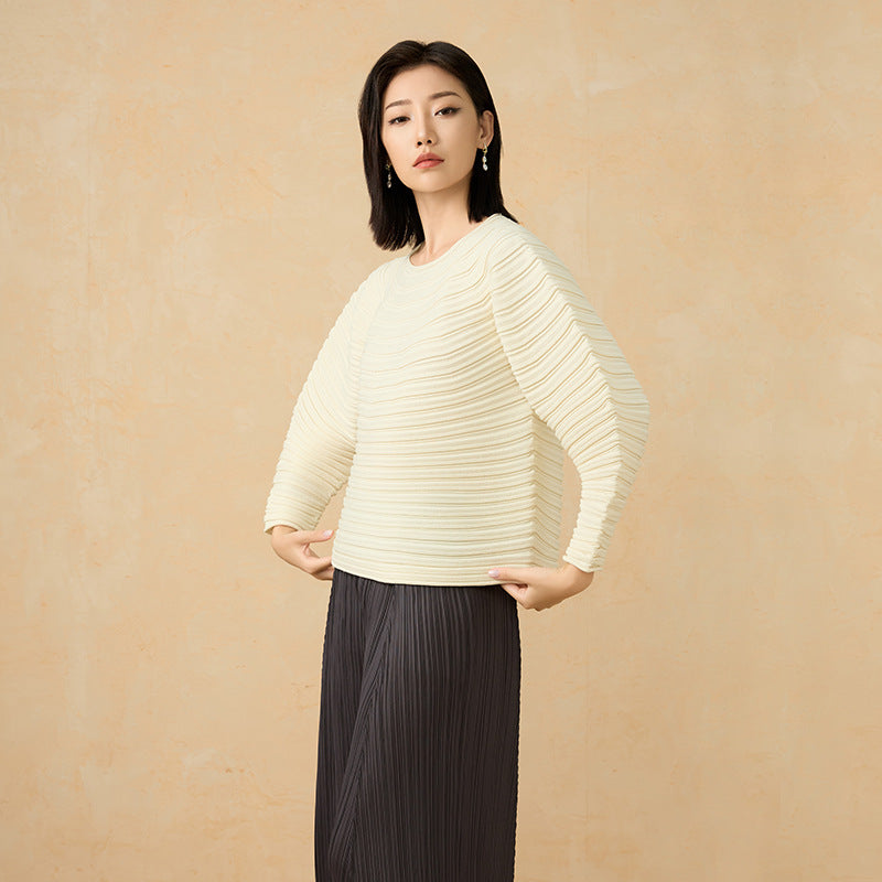 Women s Summer Knit Outfits Solid Color Long Sleeve Round Neck Tops High Waist Shorts