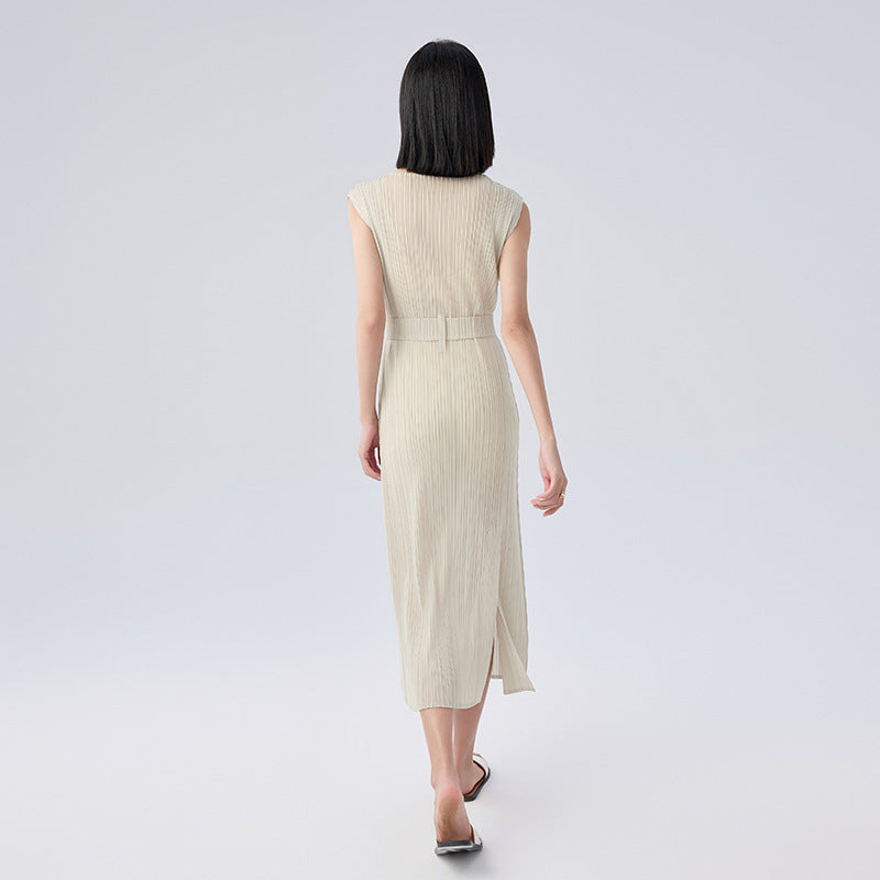 Summer New Round Neck Slim Thin Sleeveless Lace Up Hundred A-line Skirt