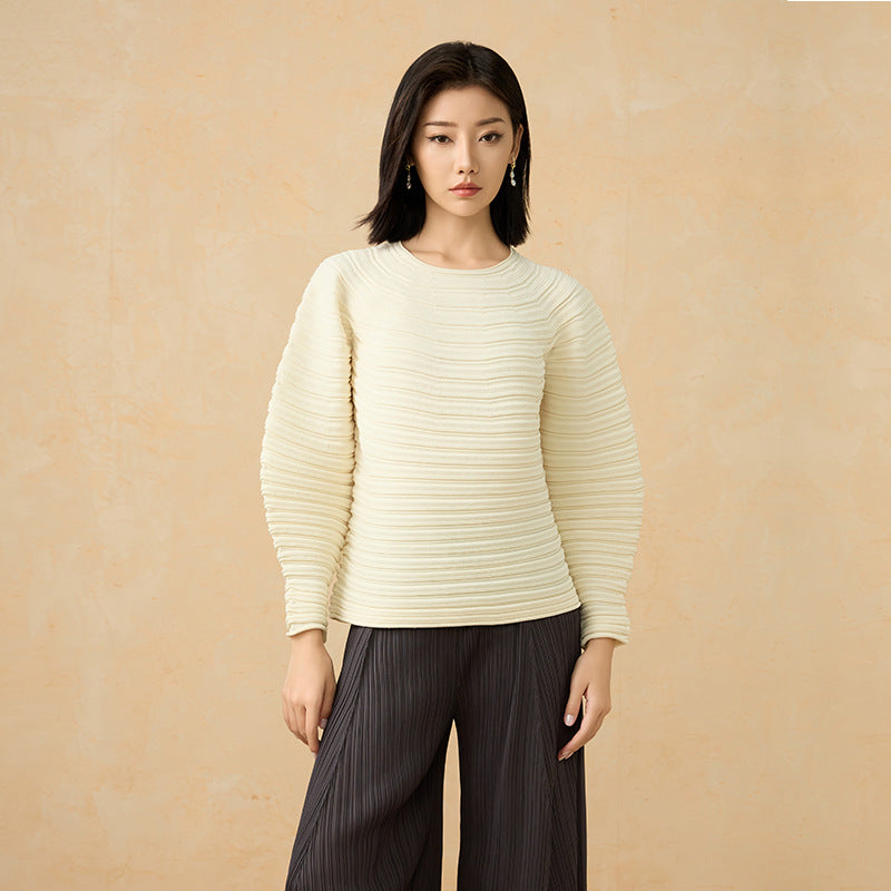 Women s Summer Knit Outfits Solid Color Long Sleeve Round Neck Tops High Waist Shorts