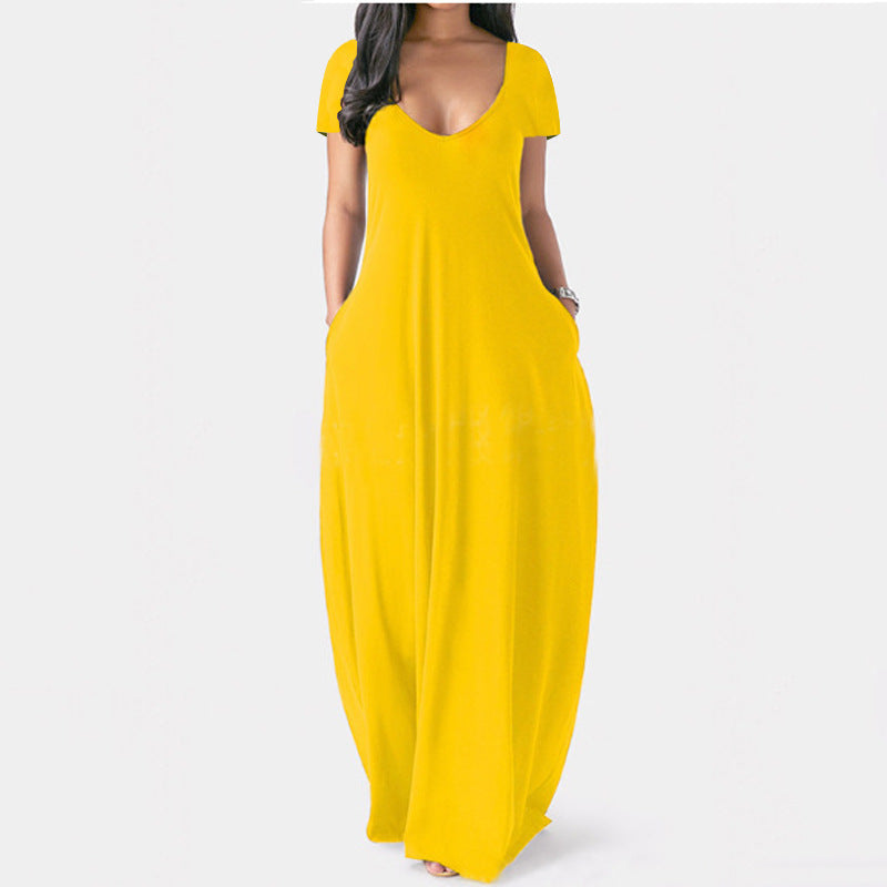 Cross-border Summer Hot Selling Sexy V-neck Solid Color Spaghetti Strap Dress