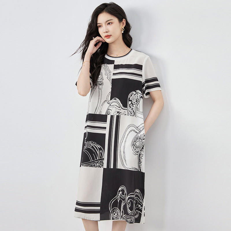 Women Fashion Geometric Printed Short Sleeve Summer Dress