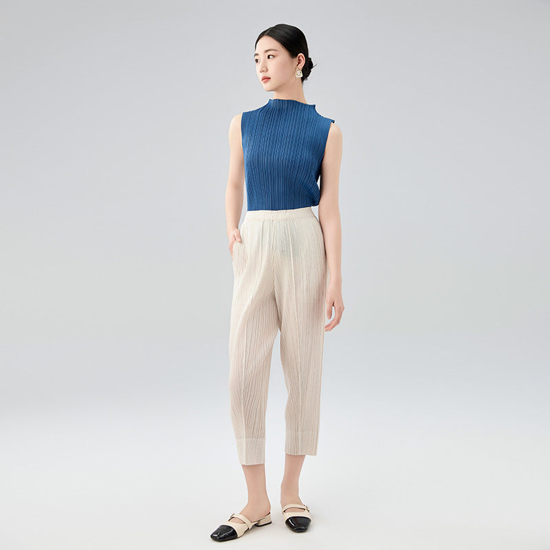 Summer Chic Mint Green Sleeveless Stand Collar Vest Basic Slimming Versatile Top For Women