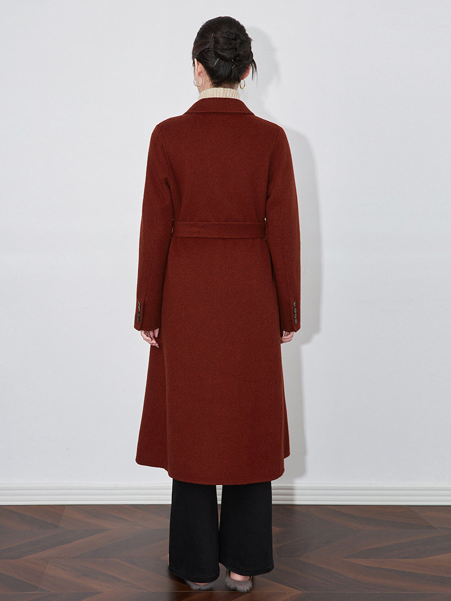 Winter Classic Minimalist Camel Cashmere Overcoat Women's Waist-Fitted Double-Sided Woolen Goods Medium-Length Sheep
