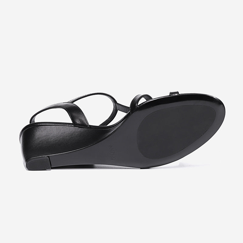 Summer Patent Leather Mixed Colors Round Toe Wedges Open Toe Super High Heel Belt Buckle Word-cingulate Sandals