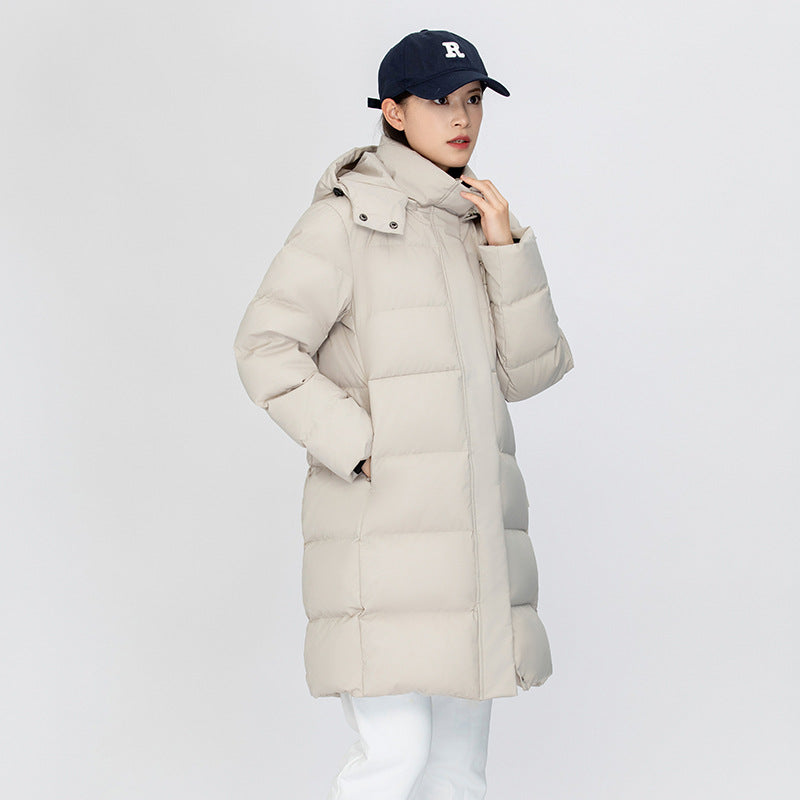 Womens Long Warm Thickened Down Jacket With Hood Winter Coats Casual Quilted Puffer Parka Windproof Jackets