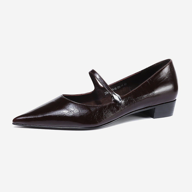 Leather Pointed-Toe Wedges Buckle-Strap Woman Pumps Elevator Shoes Dress