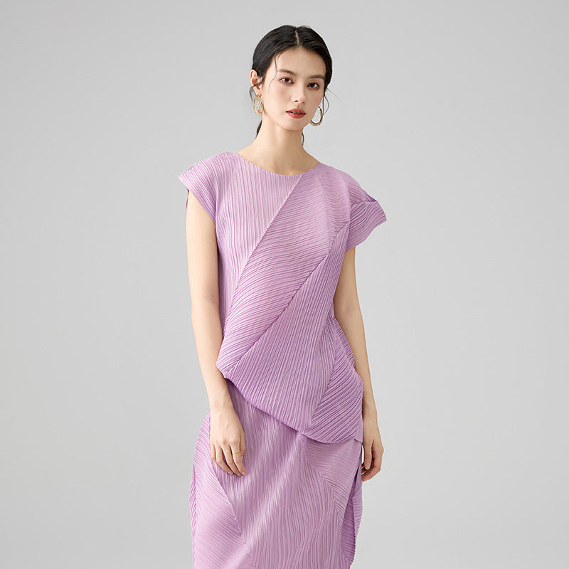 Spring and Summer New Temperament Round Neck Sleeveless T-shirt Twill Solid Color Half Skirt Suit