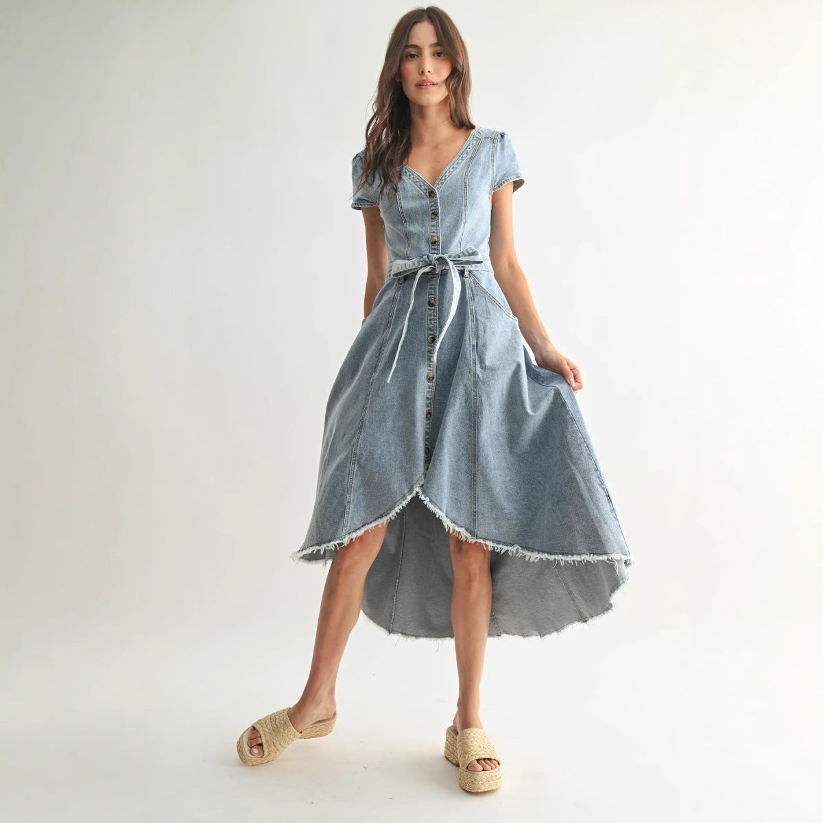 Denim Dress Women Vintage Trendy 2025 Summer New Waist-Cinching Long Dress