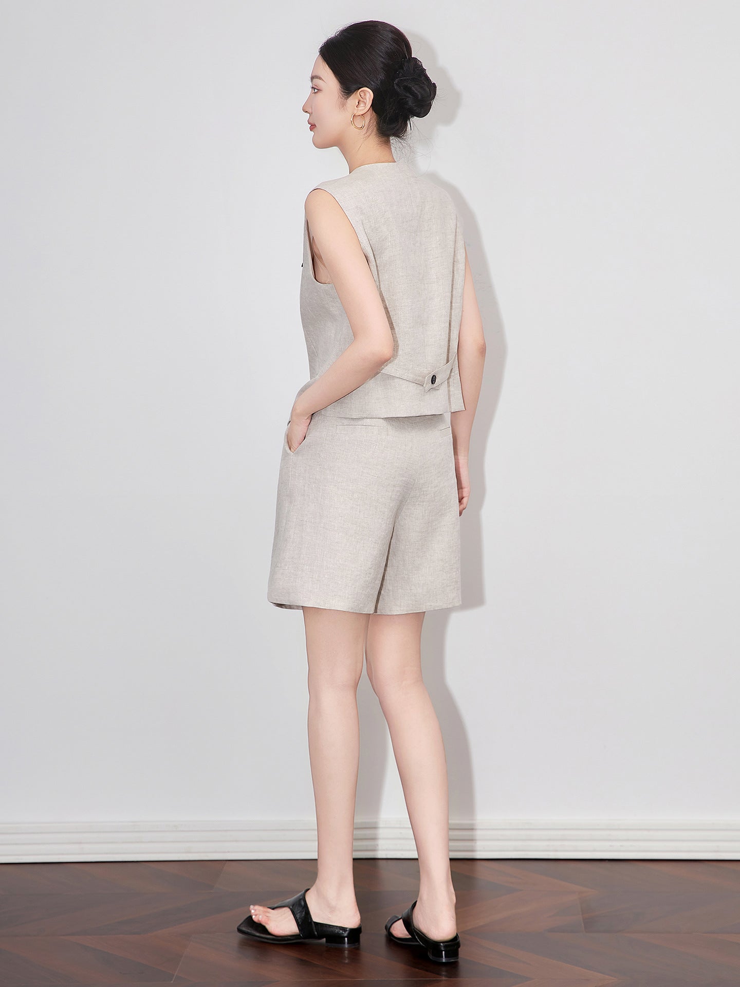 Women Elegant Solid Waistcoat Shorts Set Sleeveless Vest Top+High Waist Slim Shorts Lady Office Casual 2 Pieces Set