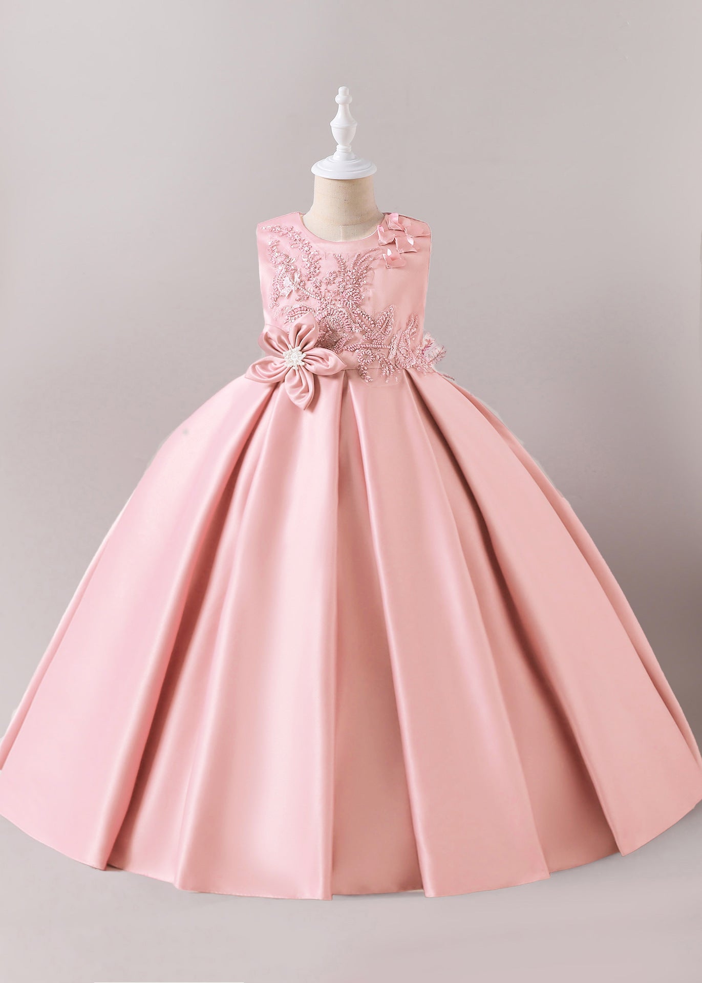 Girls Elegant Dresses Girls White Wedding Bridesmaid Long Dress Flower Embroidery Princess Dress Girl's Piano Performance Gown