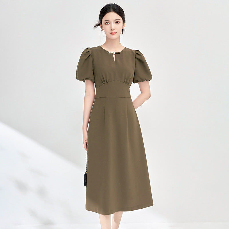 Women Stylish Party Dresses Summer Dress Elegant Short Puff Sleeve Slim Fit Vestidos Fashion Solid Work OL Sundress