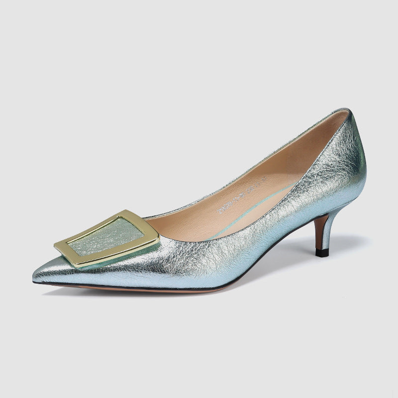 Heels Sexy Pumps Women Shoes Metal Buckle Wedding Shoes for Women Bride Shallow Pointed Single Shoes