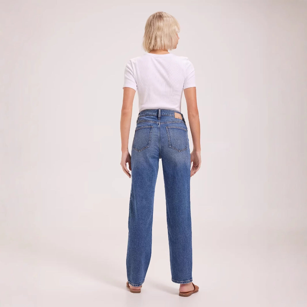 Women High Waisted Straight Leg Jeans Lady Stretchy Loose Fit Denim Pants Female Beige Gray White Pink Cheap Trousers