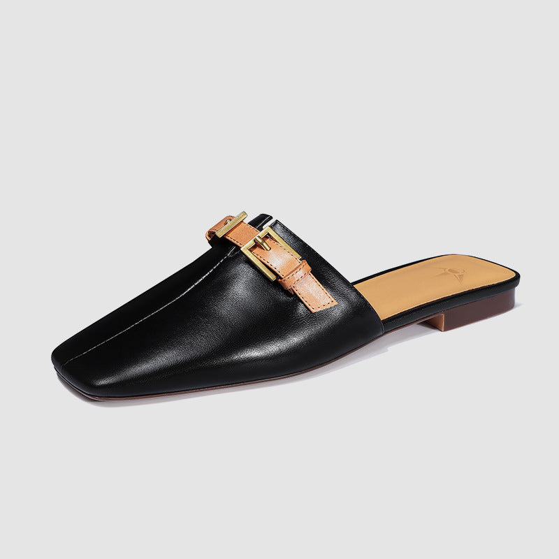 Summer Breathable Daily Black Korean Fashion Baotou Half Tuo External Wearing Slippers