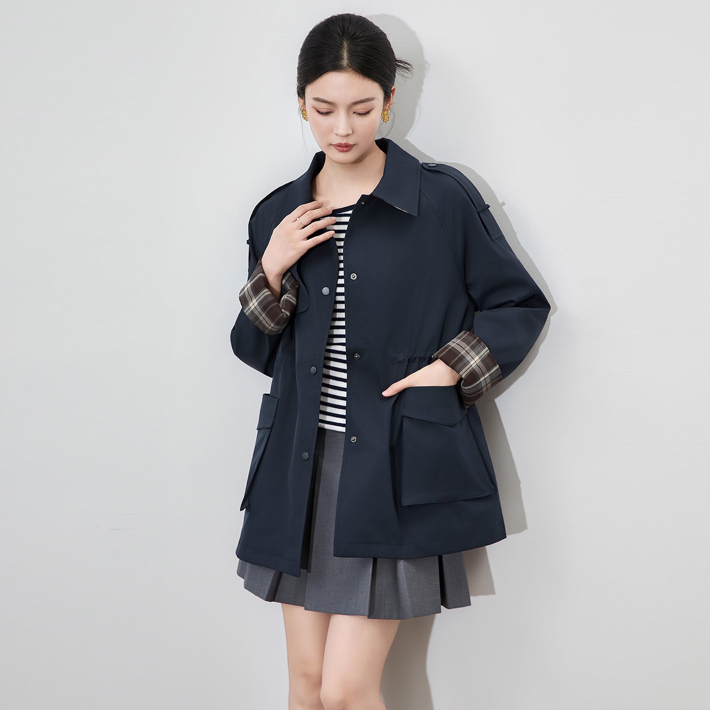 Khaki Casual Style Women's Coat Jacket Loose Fit Turn-down Collar All-match Small Size Autumn Fashion Outerwear Coat