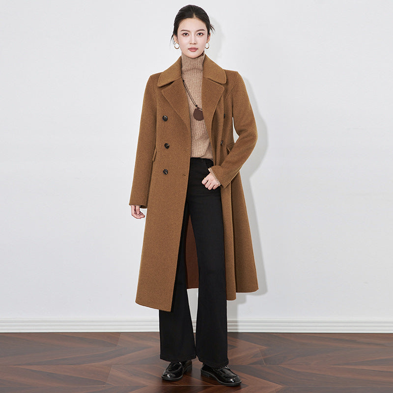 Woolen Coat for Women 2024 Winter Warm Fleece Vintage Quality Outerwear Loose Long Jacket