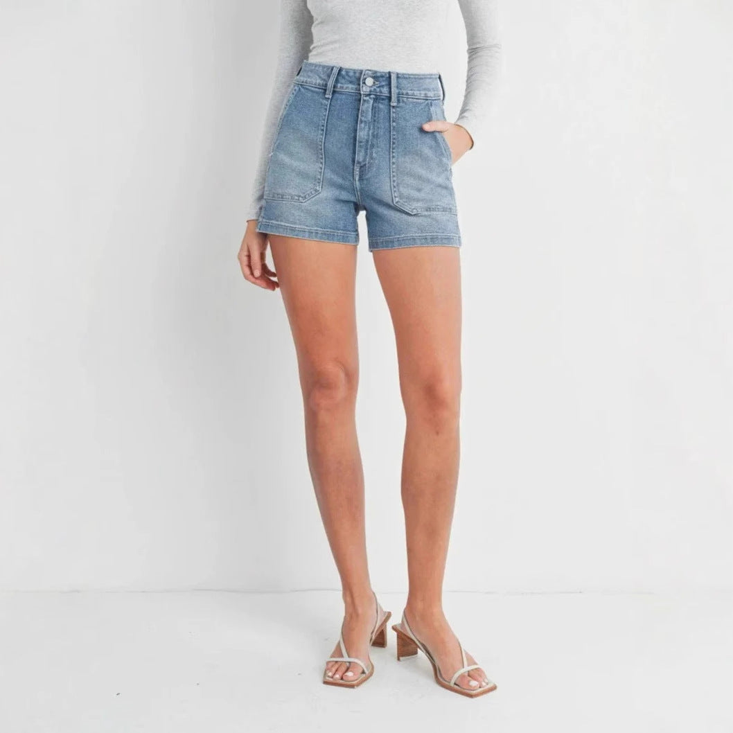 Fashion Broken Holes Splicing Cloth Denim Shorts Women Folded Legs Three Quarter Pants Female Casual Trend Streetwear Mini Jeans
