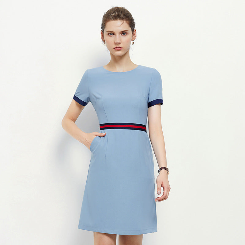 Work Uniform Dress for Beauty Salon And Jewelry Store Mini Skirt Length Half High Collar Regular Sleeve