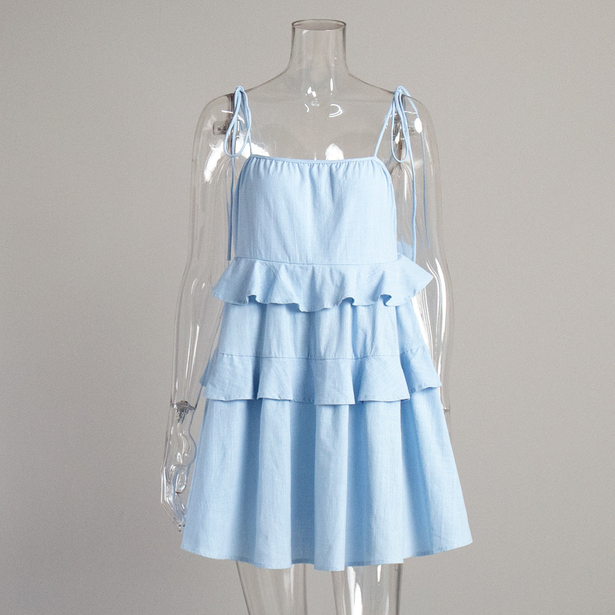 Summer Backless Mini Dress Women Lace Up Ruffle Short Sling Dresses Fashion Elegant Casual Fresh And Sweet Spaghetti Strap