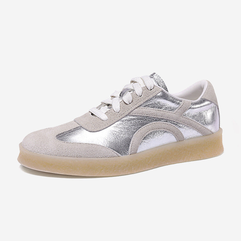 Suede Sneakers Women Synthetic Leather Round Toe Casual Trainers Lace Up Female Patchwork Flat Shoes