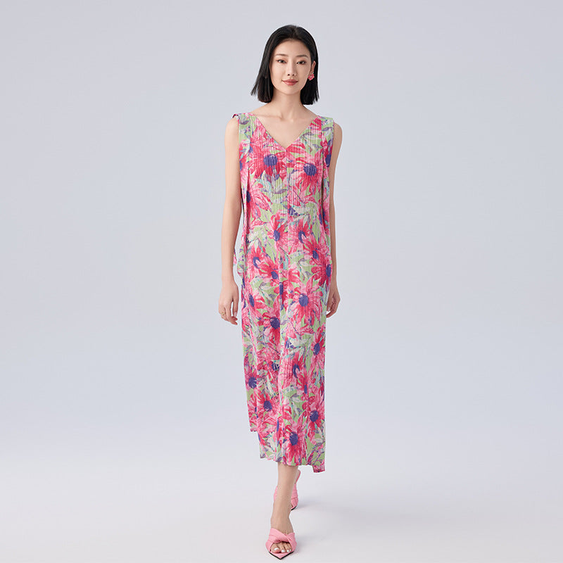 Summer New Japan and South Korea Casual Style V-neck Colorful Painting Strapped A-line Dress