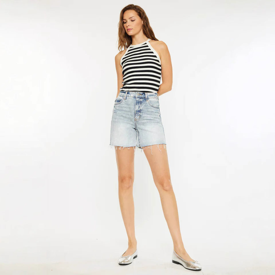 Summer Thin Baggy Half Length Denim Shorts Vintage High Waist Jean Short Pants