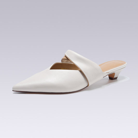 Women Sandals Genuine Leather Pointed Toe Thick Heels Mules Slippers Shoes Woman Spring Summer Office Ladies Casual