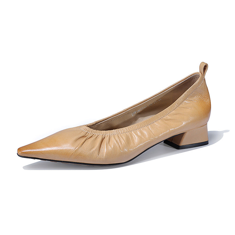 Retro Pointed Toe Pleated Shoes For Women Slip On Flats Soft Soles Shoes Low Heel Loafers Genuine Leather Casual Shoes