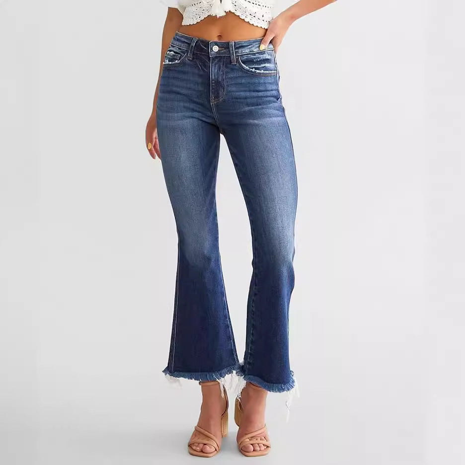 Girls Fashion High-Waisted Stretch Leg Slit Slim Jeans