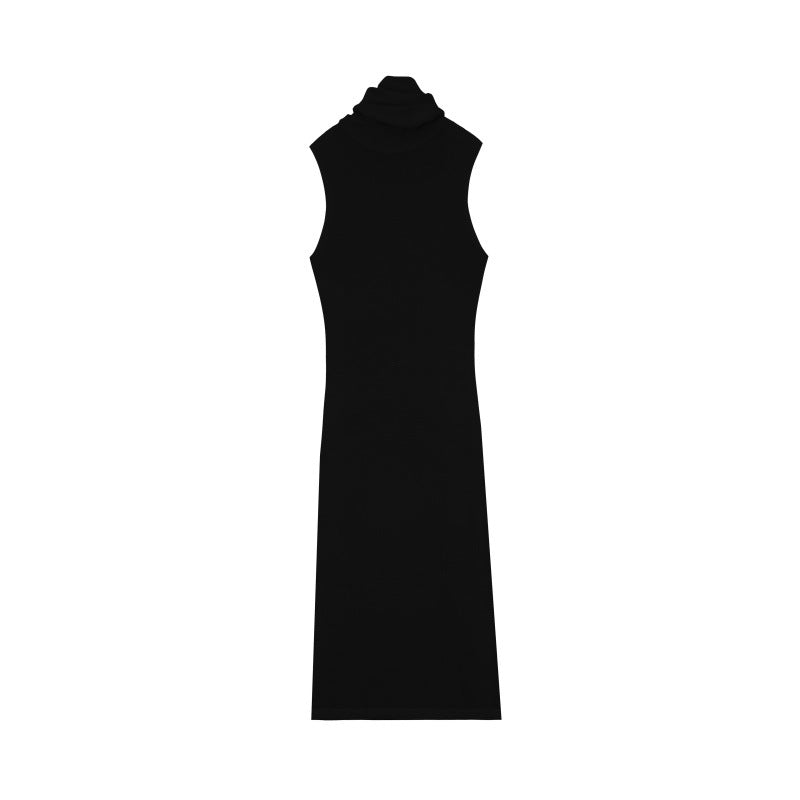 Early Autumn Pure Desire Black Sleeveless Semi High Collar Dress Women's Fashionable Base Layer Mini Skirt Tight Fit Dress