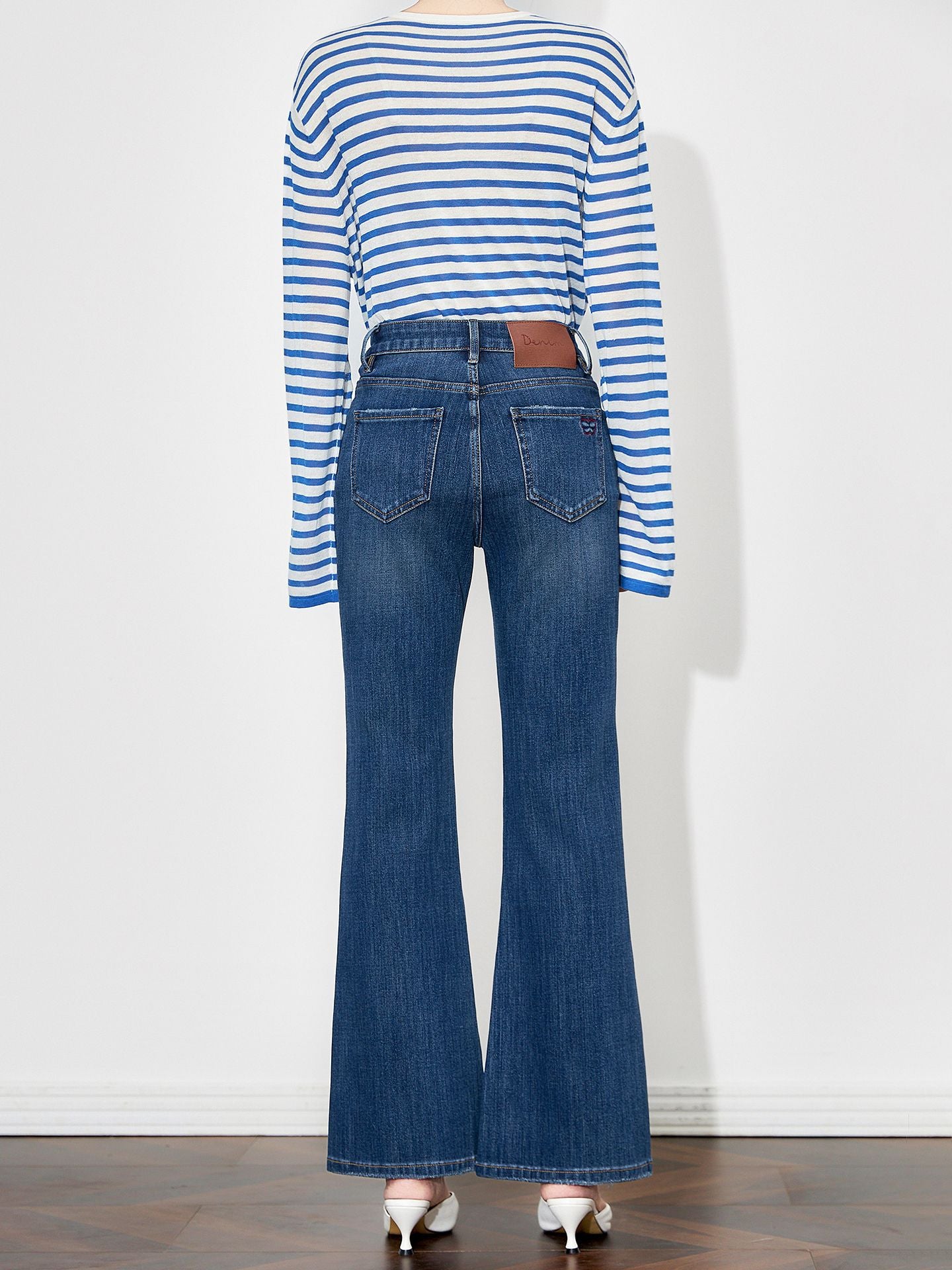 Faionable High Waist Bell Bot Denim Jeans Women's Retro Dyeing Proc Summer Blue Color Pants