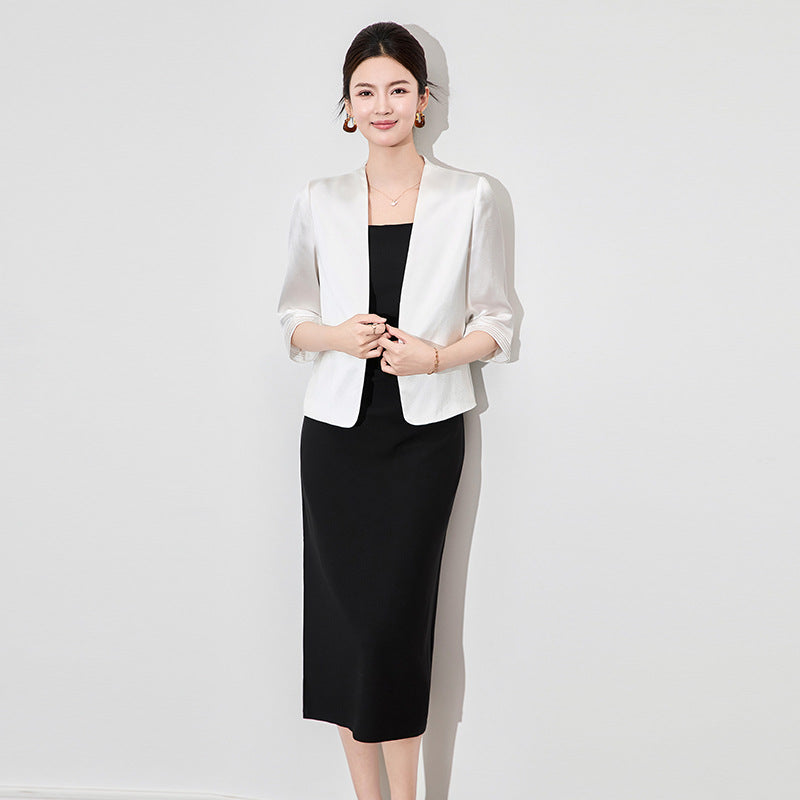 Elegant Blazer Women Fashion Office Short Sleeve Suits Solid Single Button Split Mini 2025 New All Season Dress Suits
