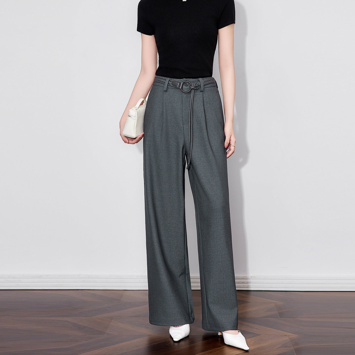 Women Casual Pants 2025 Spring New Sport Style Sparkling Drawstring Elastic Waist Straight Wide Leg Long Pants