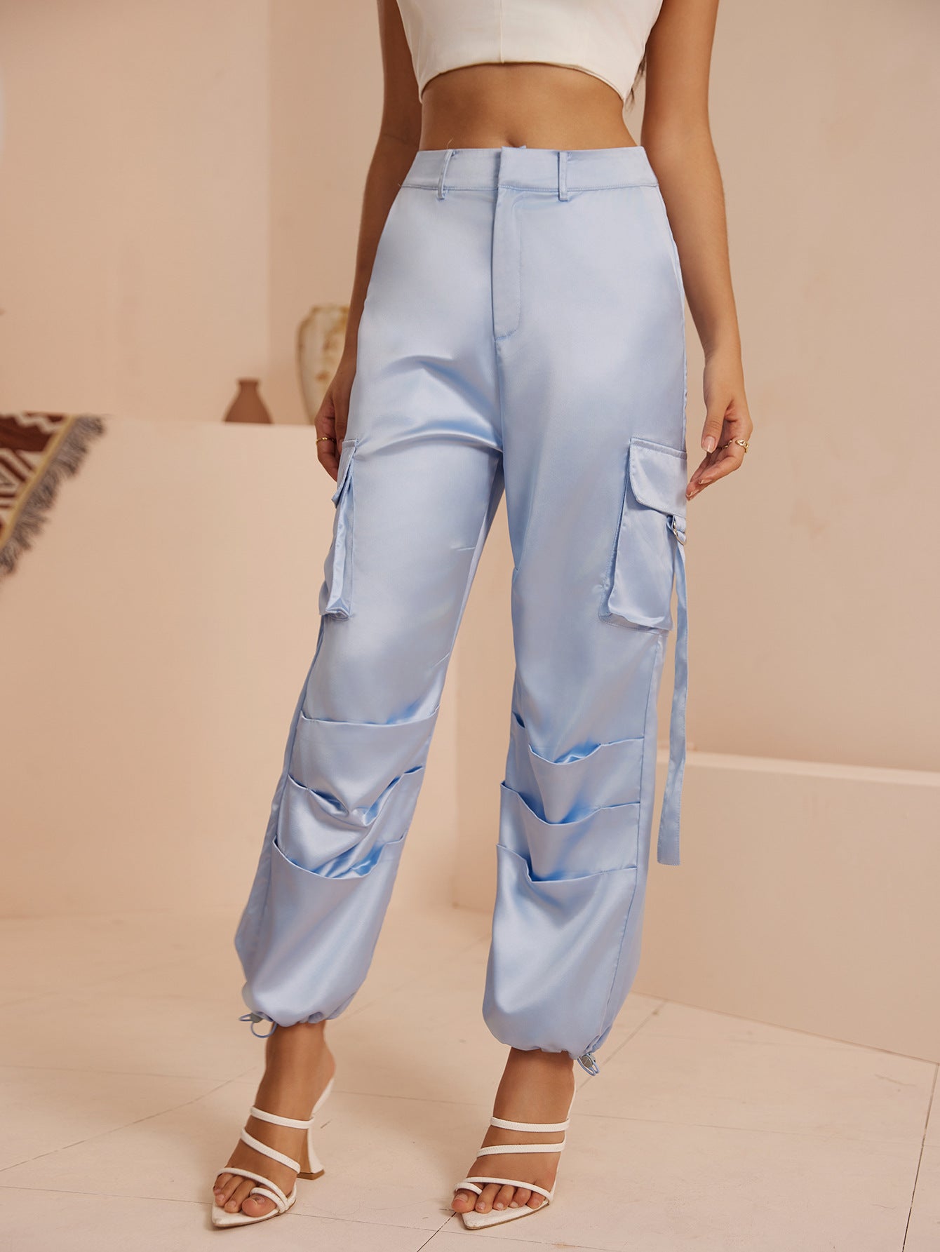 Women's Versatile Long Pants with Pockets Waist-Cinching Workwear Cross-Border Independent Station Best-Selling New Style