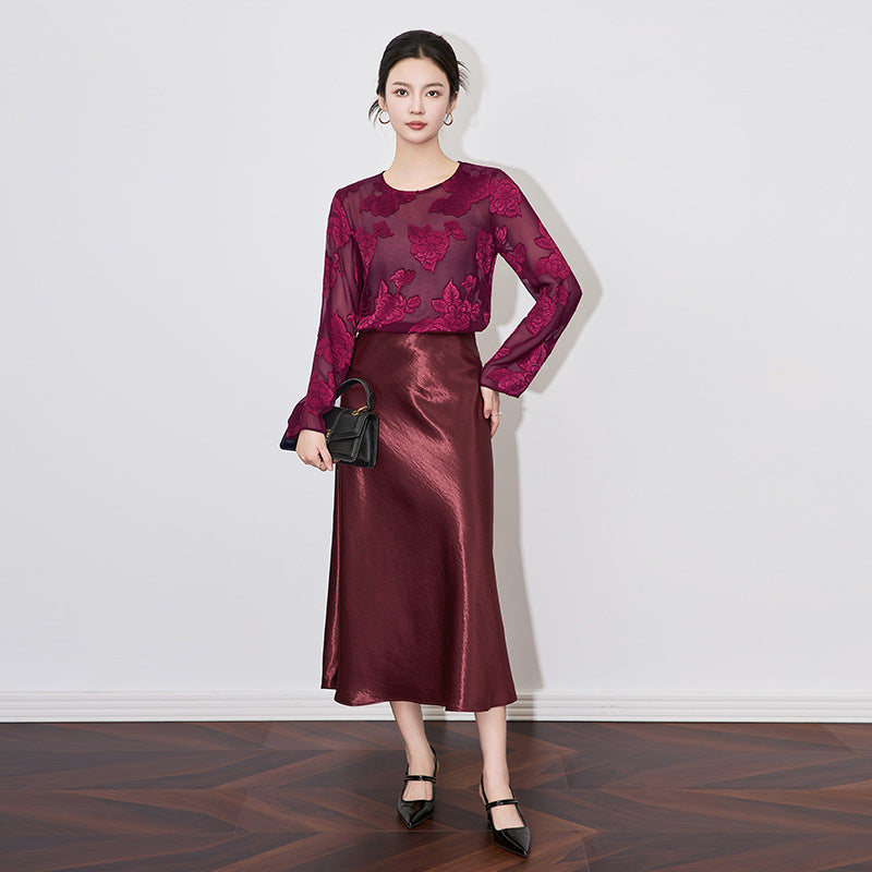 High-End Fashionable Chinese Style round Neck Shirt New Long Sleeve Top Feelelite Qiaoke Cut Flower Design