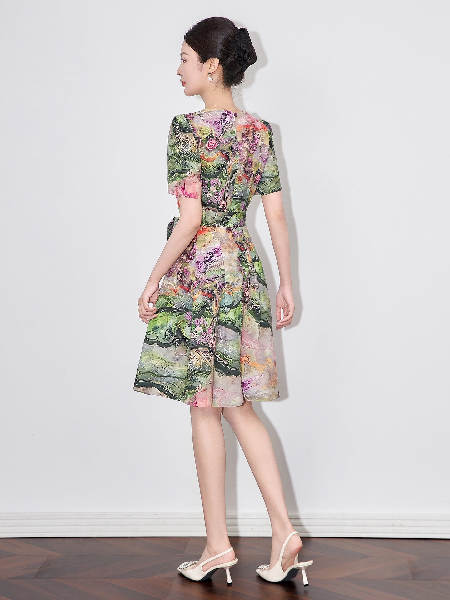 New Casual Summer Dresses For Women 2025 Fashion O-Neck Print Flowers Elegant Floral Party Dress Women Slim Women Clothing