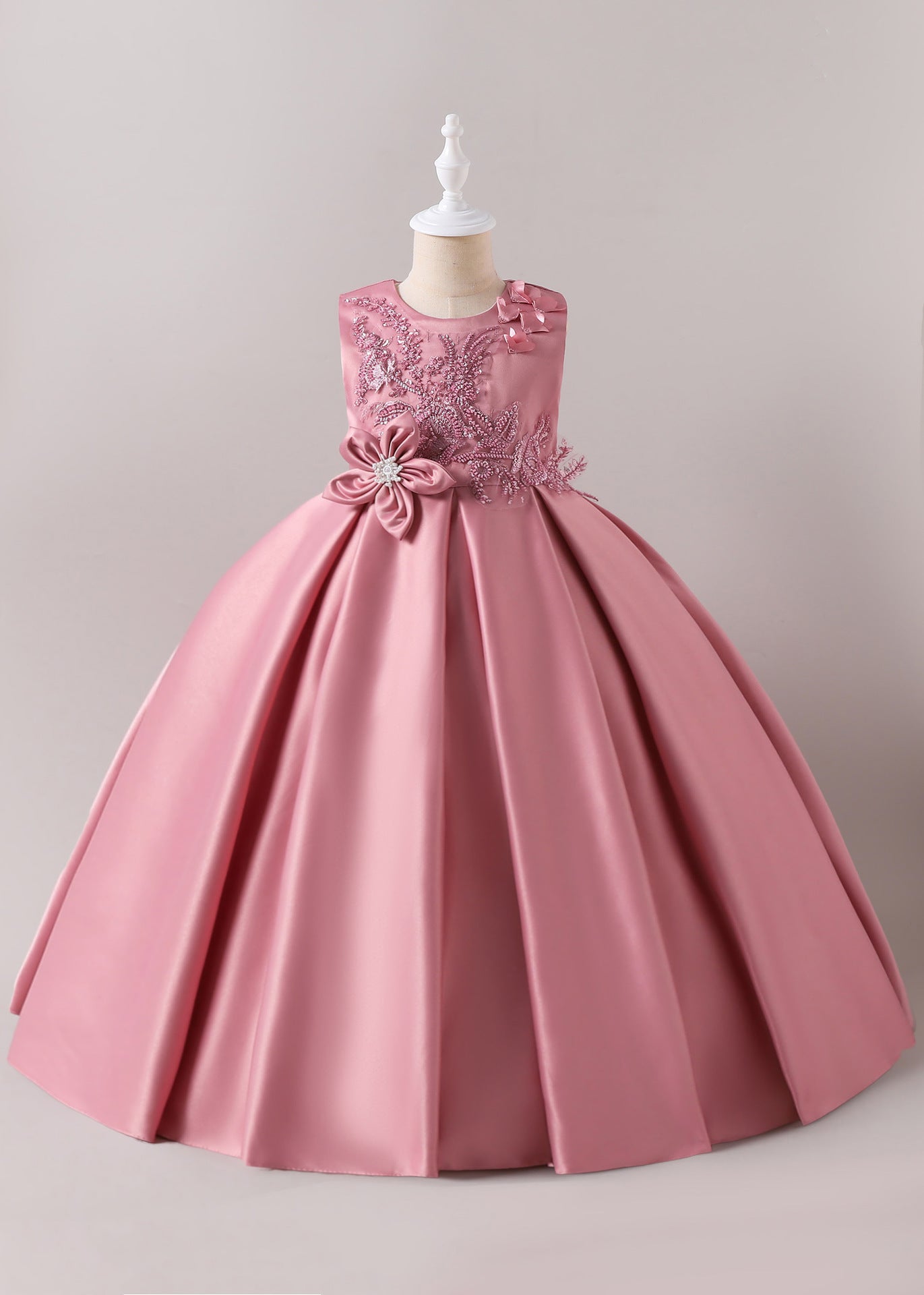 Girls Elegant Dresses Girls White Wedding Bridesmaid Long Dress Flower Embroidery Princess Dress Girl's Piano Performance Gown