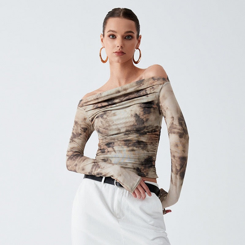 Spring New Women's Retro Printed Top Slim T-Shirt